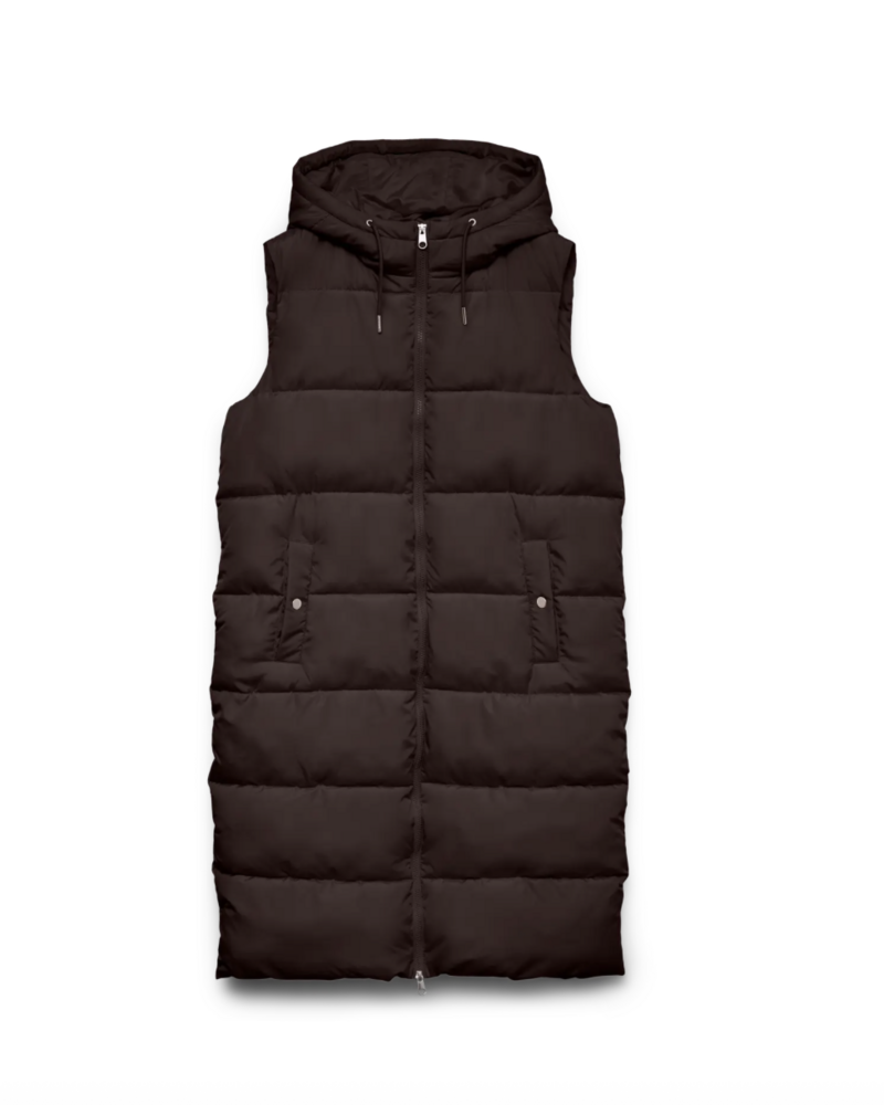 Vero Moda Michelle Long Puffer Vest | Brown