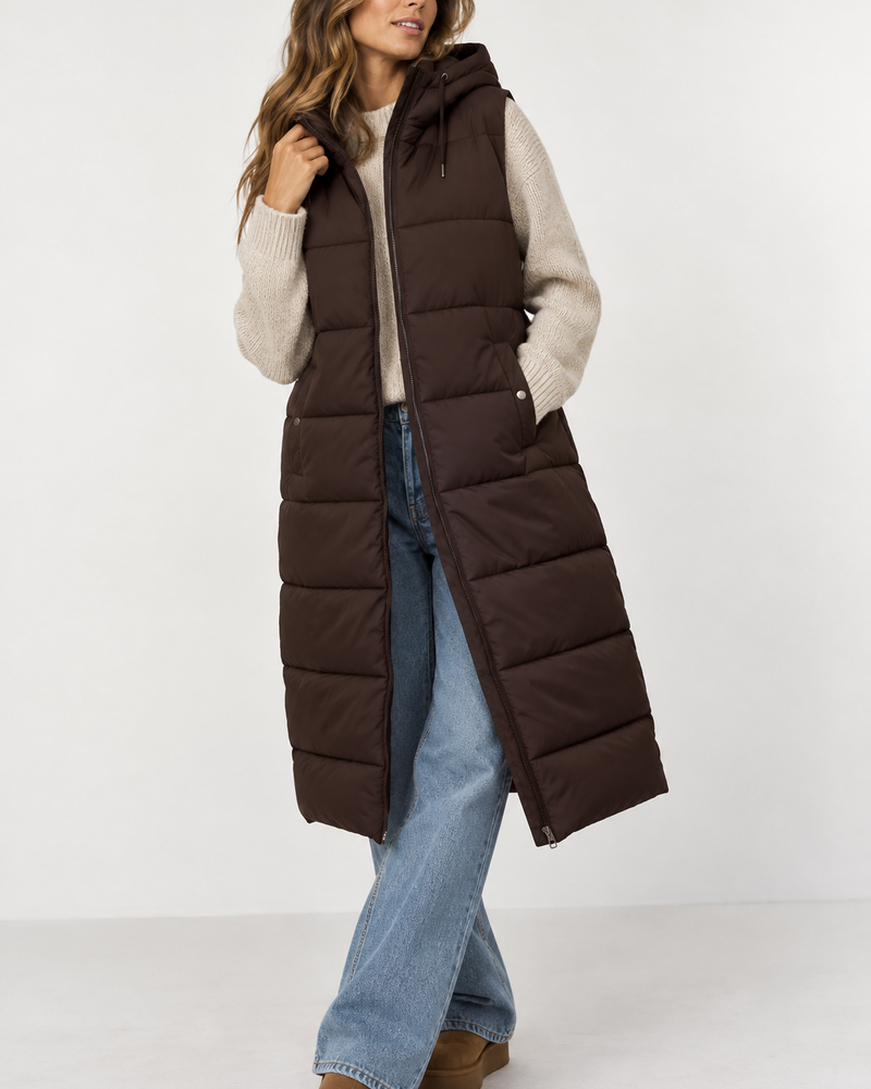 Vero Moda Michelle Long Puffer Vest | Brown