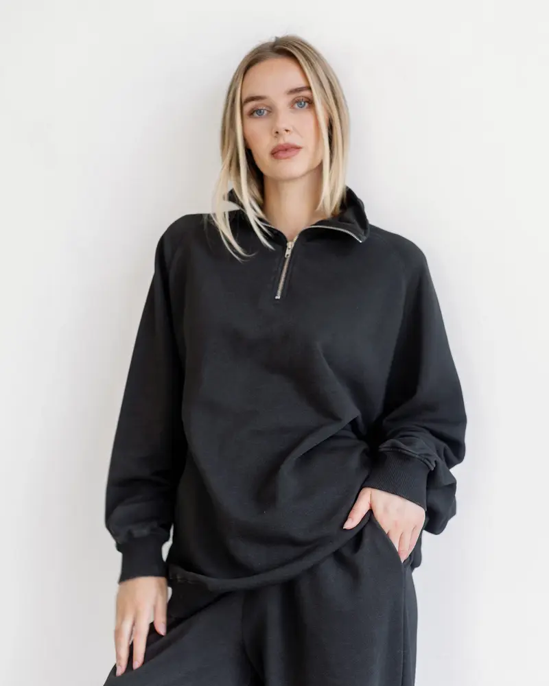 Not Your Boyfriend's Half Zip Sweatshirt | Vintage Black