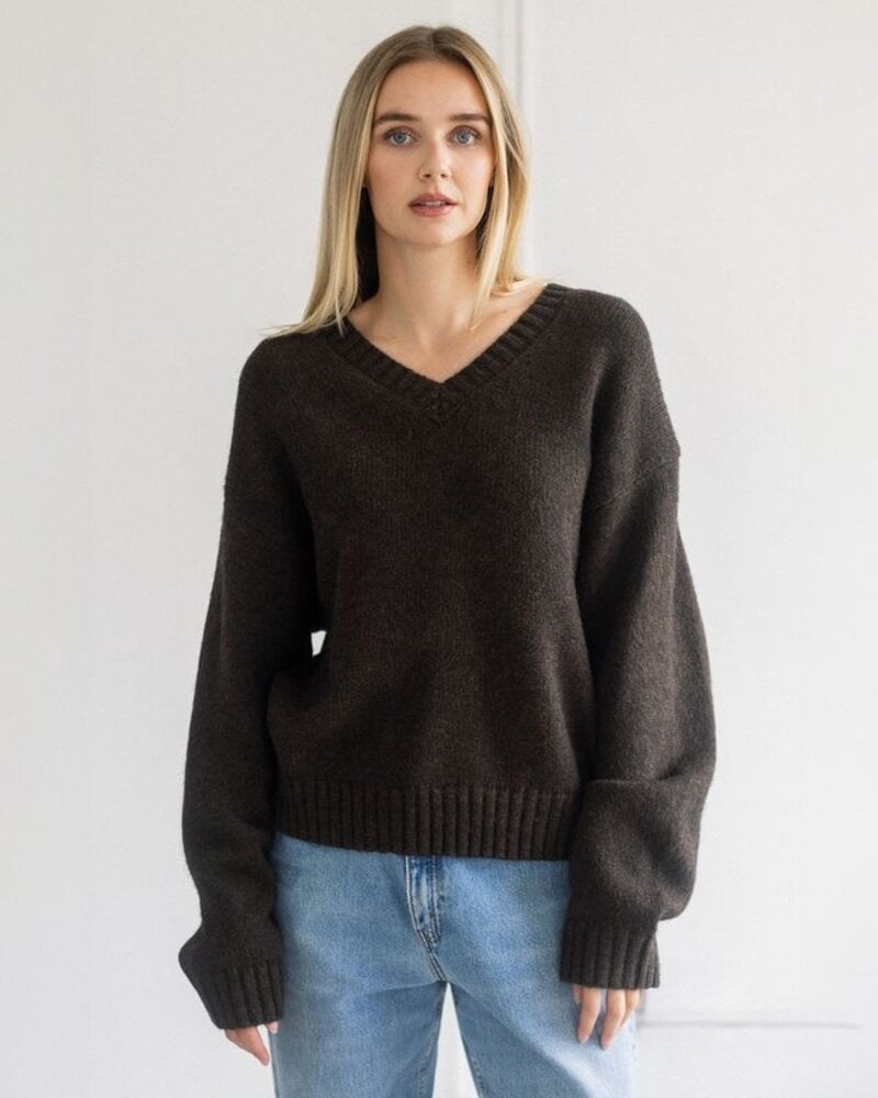Essential V-Neck Sweater | Espresso