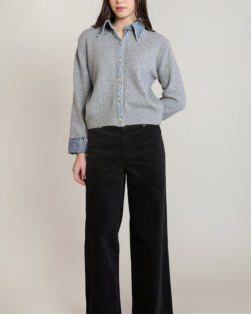 Briezy Denim Trim Sweater Top