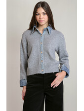 Briezy Denim Trim Sweater Top