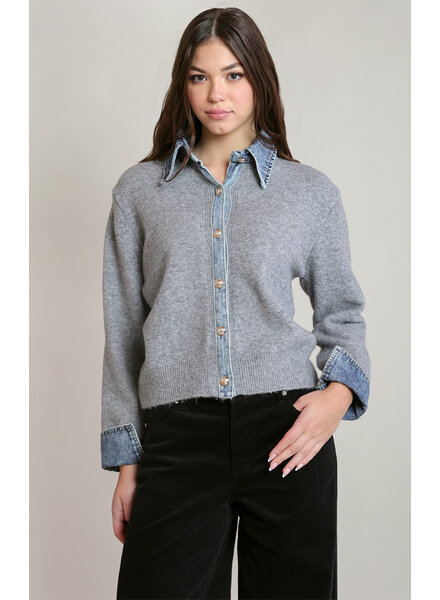 Briezy Denim Trim Sweater Top