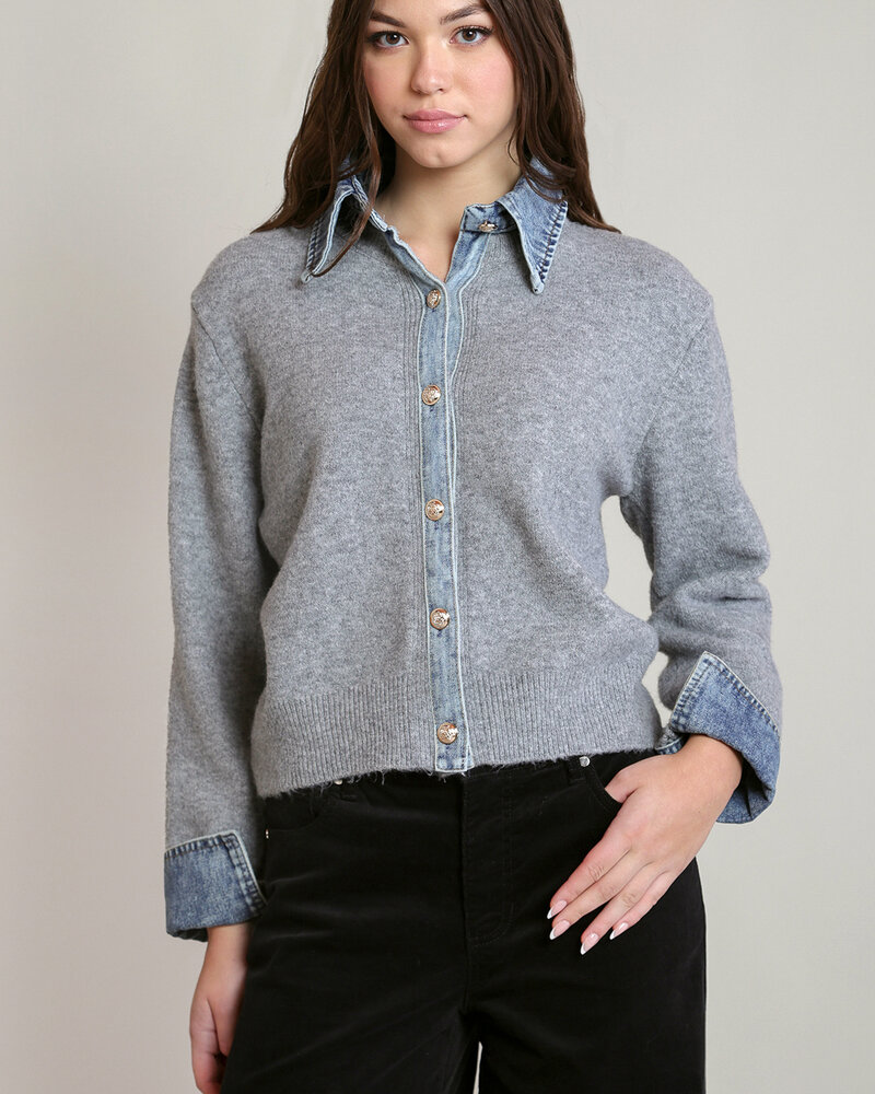 Briezy Denim Trim Sweater Top