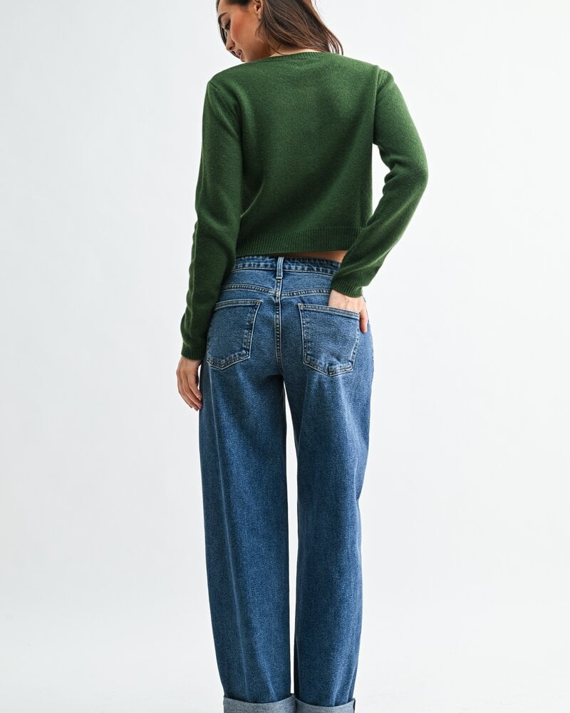 Just Black Denim Bobbie Mid Rise Cuffed Barrel Jean | Dark Denim