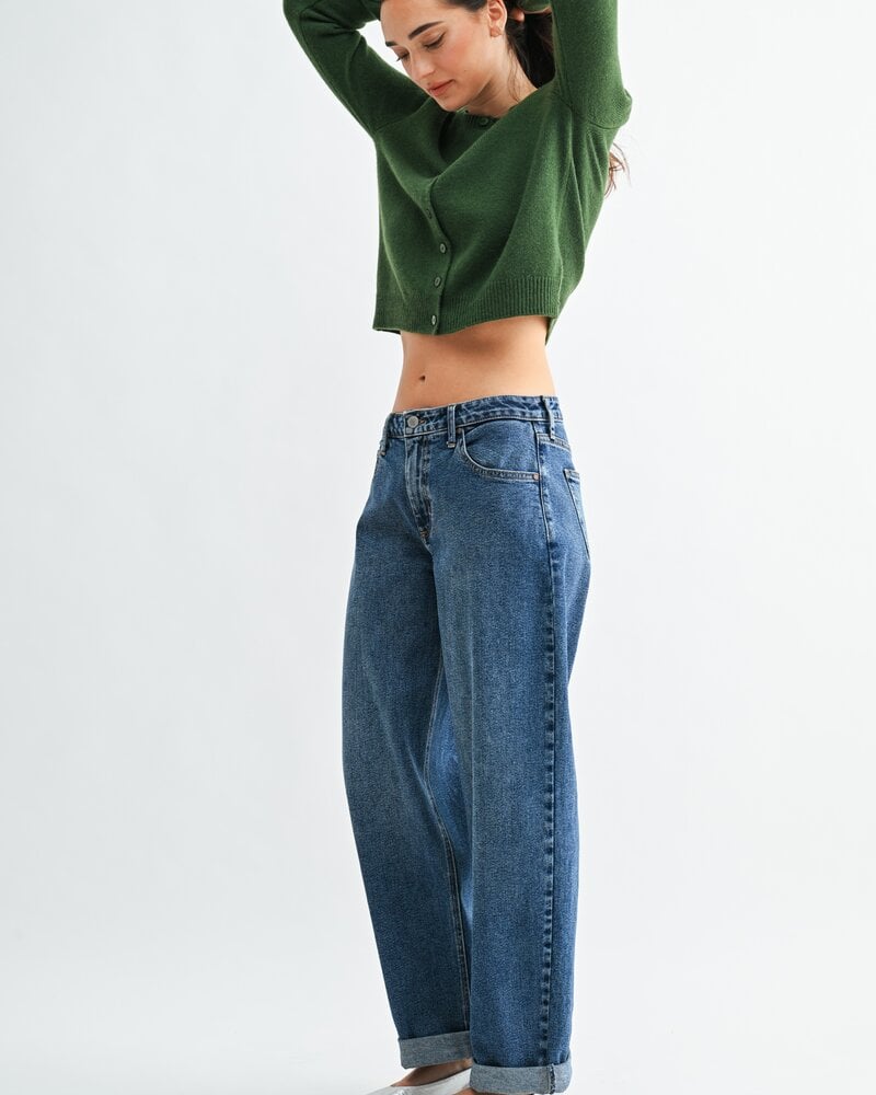 Just Black Denim Bobbie Mid Rise Cuffed Barrel Jean | Dark Denim