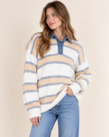 Candice Denim Trim Sweater Top | Yellow Stripe