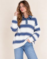 Candice Denim Trim Sweater Top | Blue Stripe