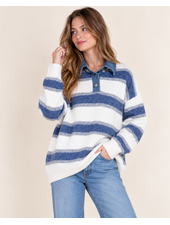 Candice Denim Trim Sweater Top | Blue Stripe
