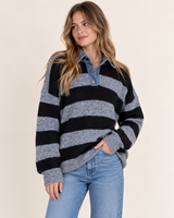 Candice Denim Trim Sweater Top | Black Stripe