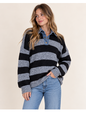 Candice Denim Trim Sweater Top | Black Stripe