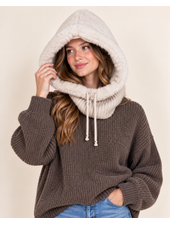 Belle 2-in-1 Vegan Fur Hood Scarf | Biege