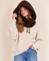 Belle 2-in-1 Vegan Fur Hood Scarf | Brown