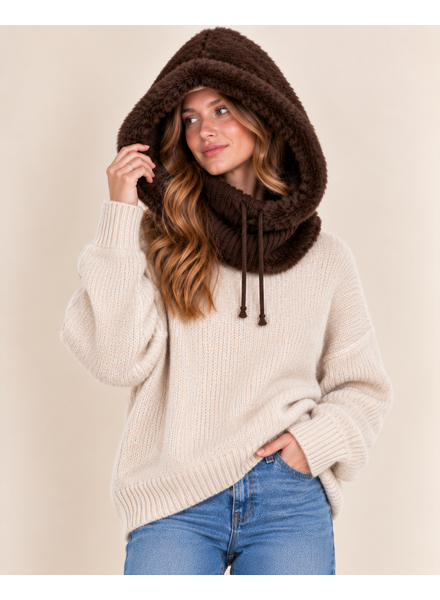 Belle 2-in-1 Vegan Fur Hood Scarf | Brown