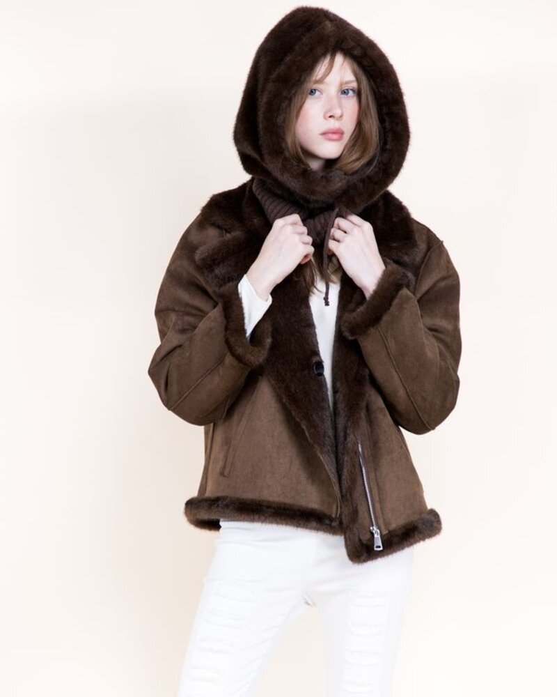 Belle 2-in-1 Vegan Fur Hood Scarf | Brown