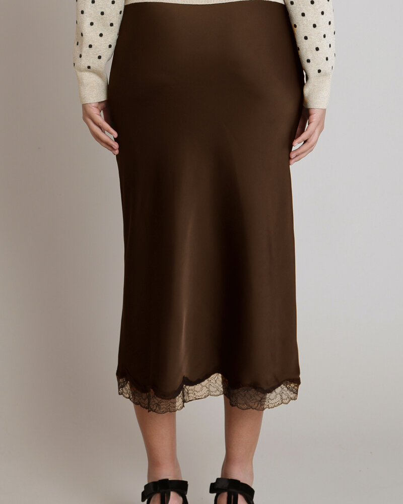 Fiona Satin Lace Skirt | Brown