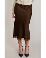 Fiona Satin Lace Skirt | Brown