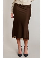 Fiona Satin Lace Skirt | Brown