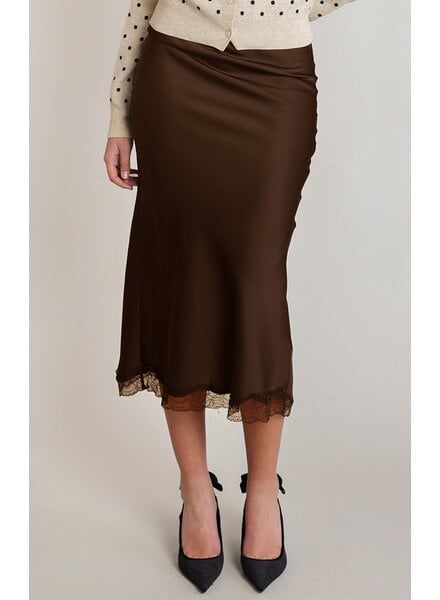 Fiona Satin Lace Skirt | Brown
