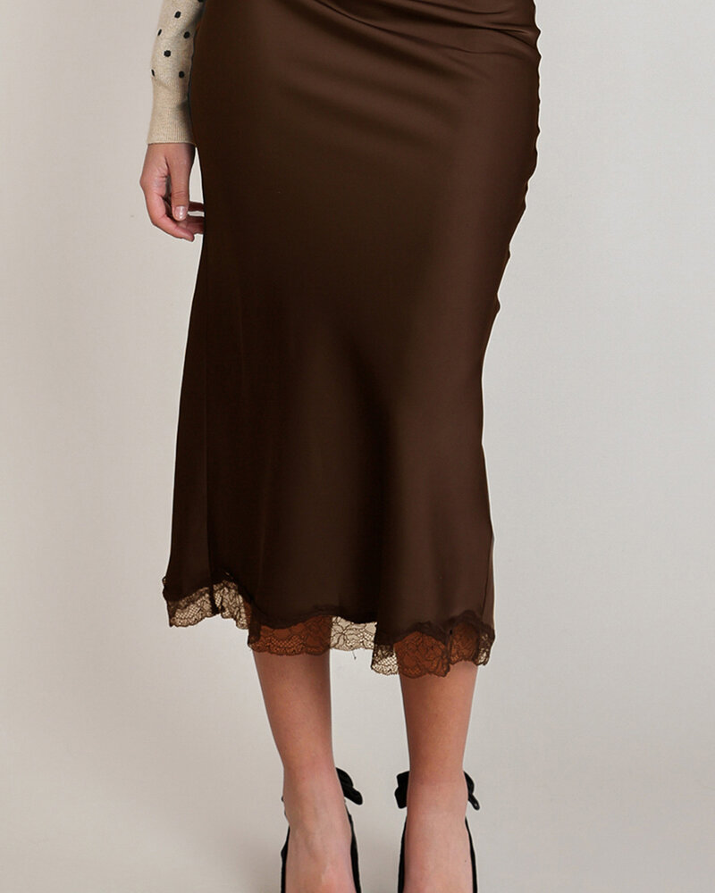 Fiona Satin Lace Skirt | Brown
