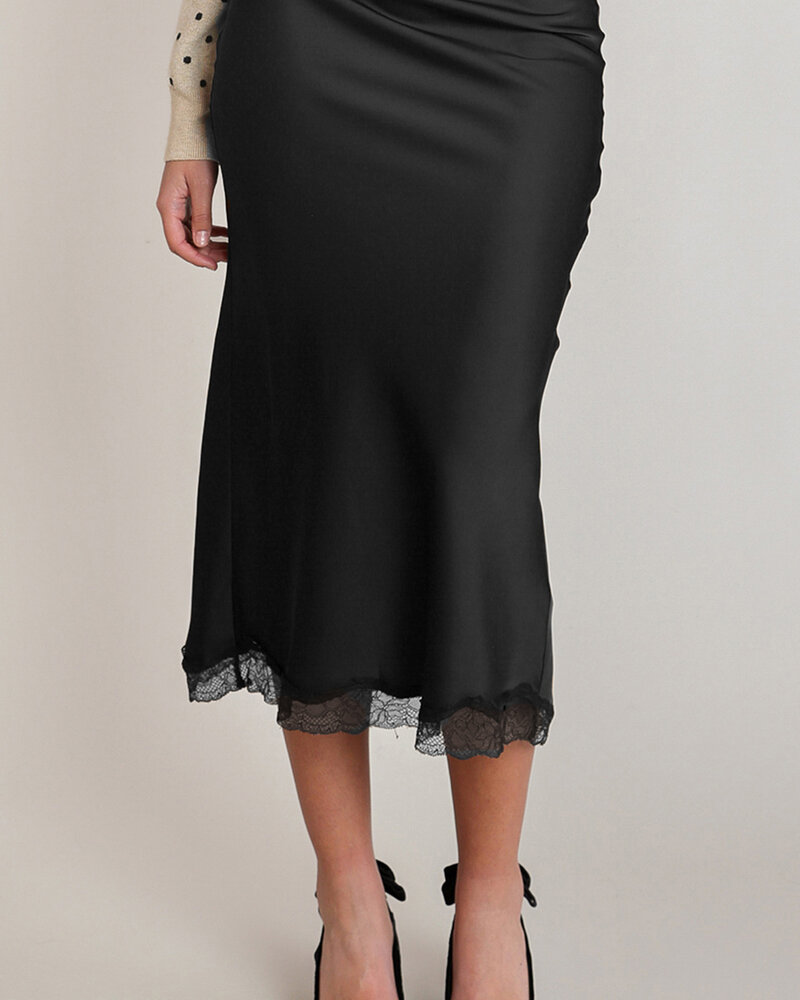 Fiona Satin Lace Skirt | Black