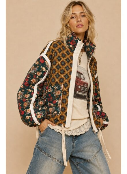 Patchwork Quilted Bomber | Brown