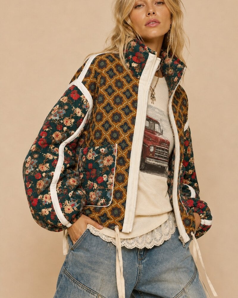 Patchwork Quilted Bomber | Brown