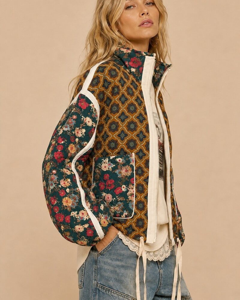 Patchwork Quilted Bomber | Brown