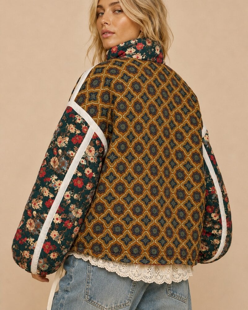 Patchwork Quilted Bomber | Brown