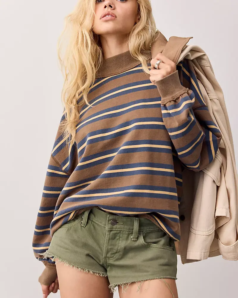 Free People Palm Springs Striped Pullover | Army Combo