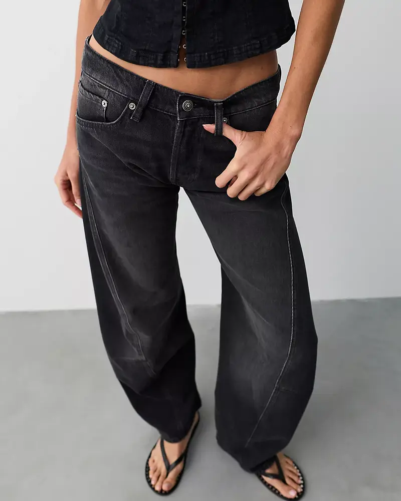 Free People Fable Low-Rise Twisted Bowed Jeans | Overdrive
