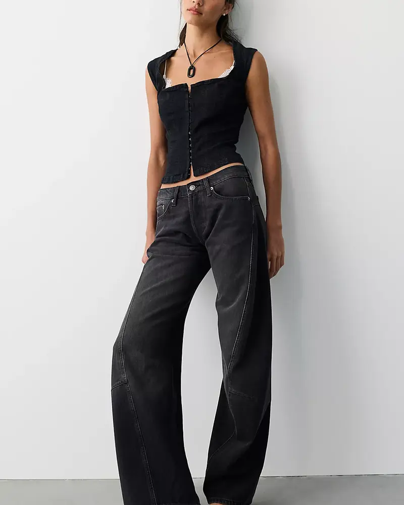 Free People Fable Low-Rise Twisted Bowed Jeans | Overdrive