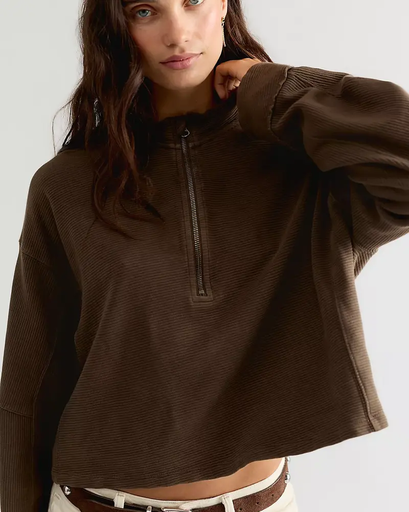 Free People Celeste Quarter Zip | Teak