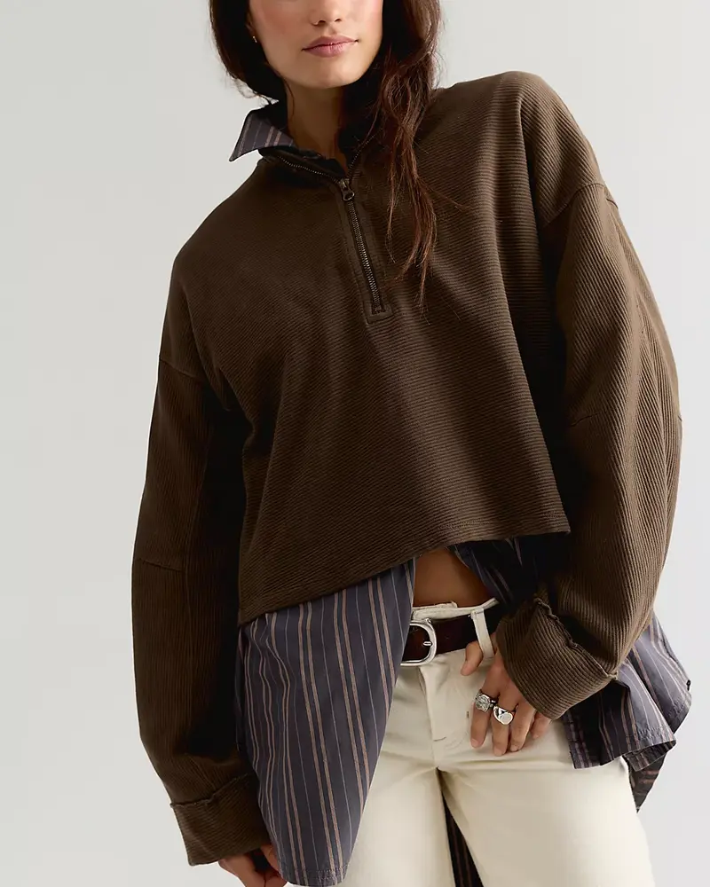 Free People Celeste Quarter Zip | Teak