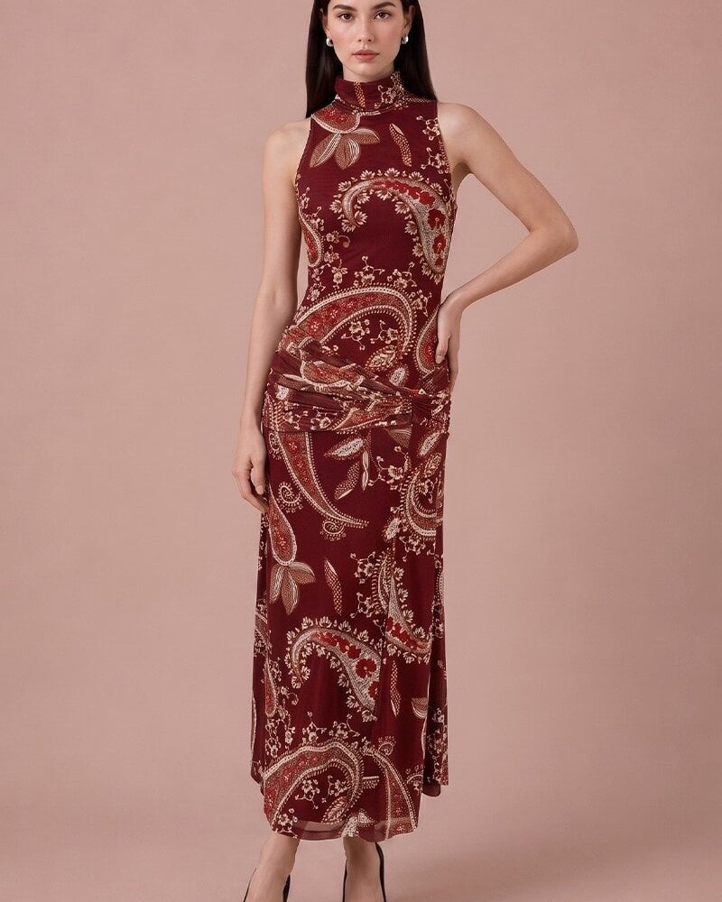 Pamela Paisley Mesh Midi Dress
