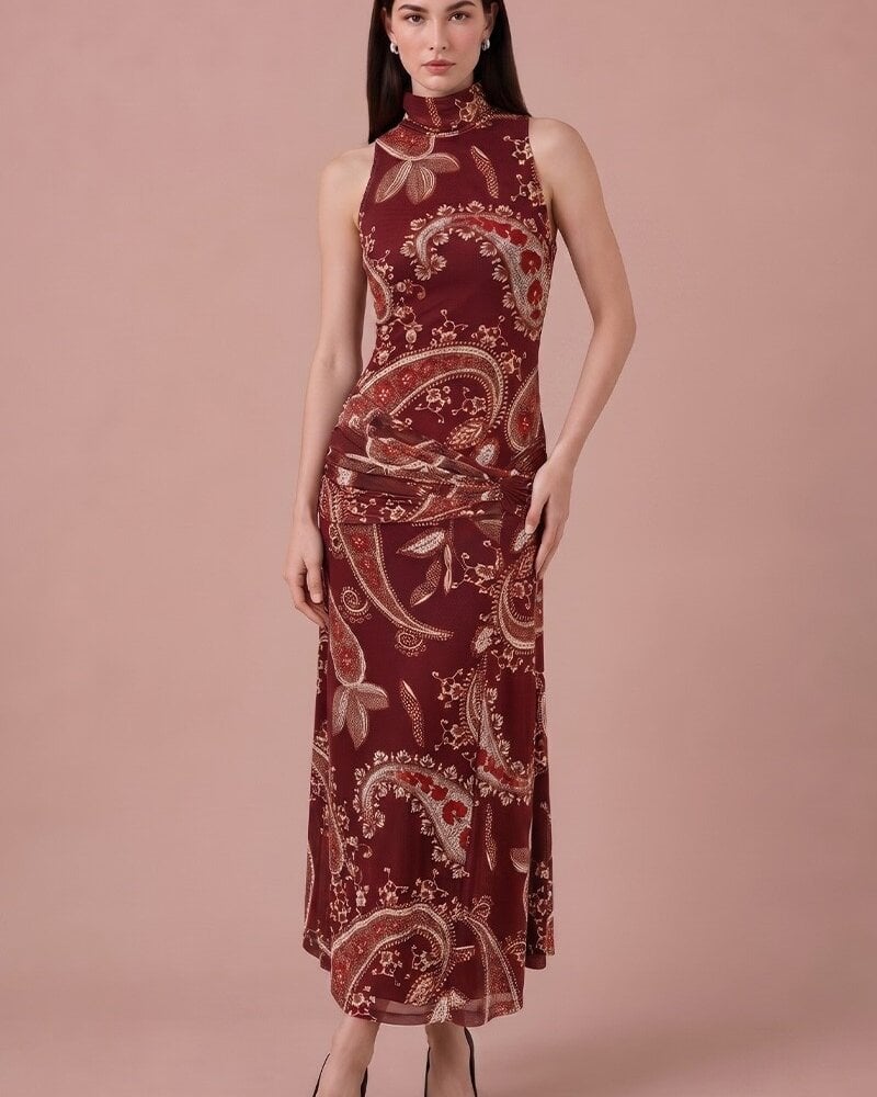 Pamela Paisley Mesh Midi Dress