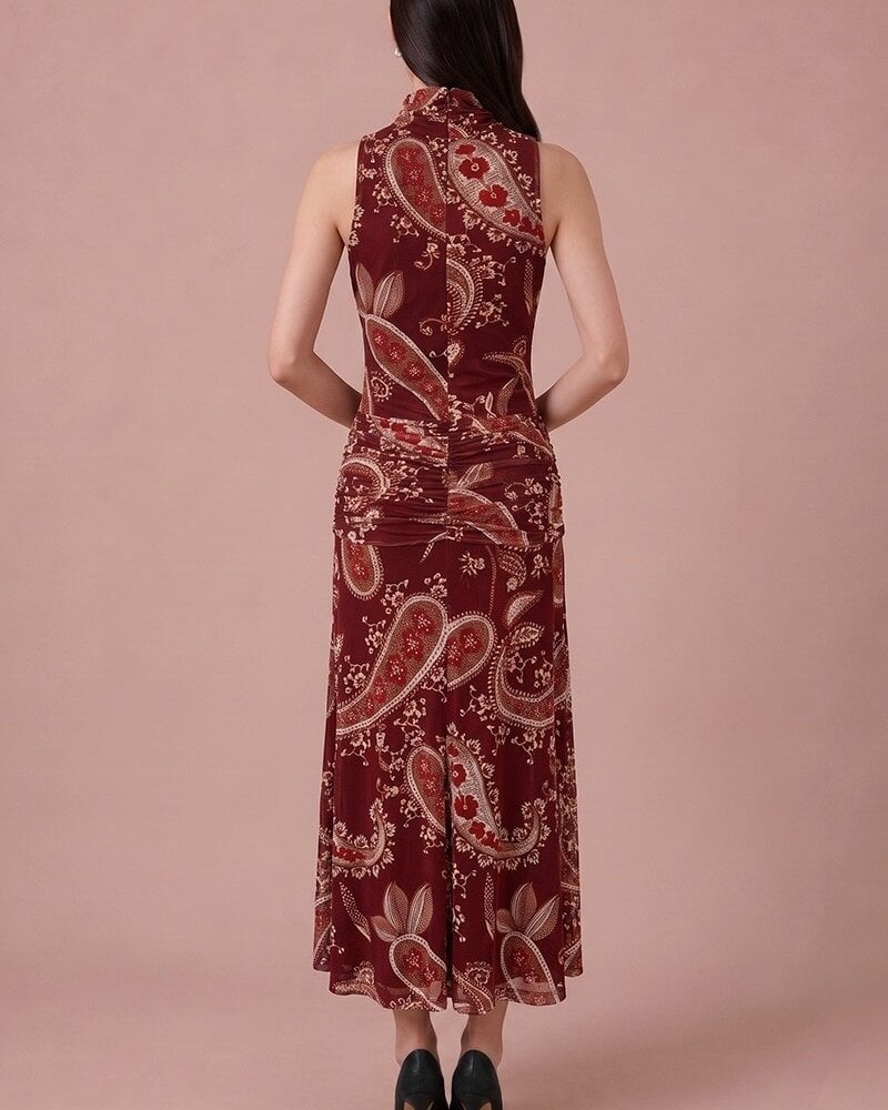 Pamela Paisley Mesh Midi Dress