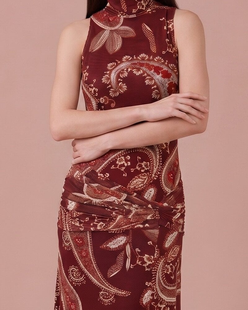 Pamela Paisley Mesh Midi Dress
