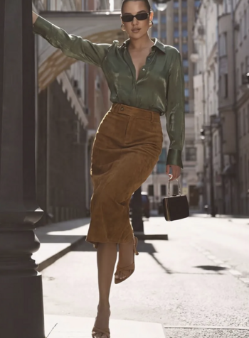 Falcon Faux Suede Midi Skirt
