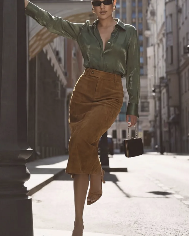 Falcon Faux Suede Midi Skirt
