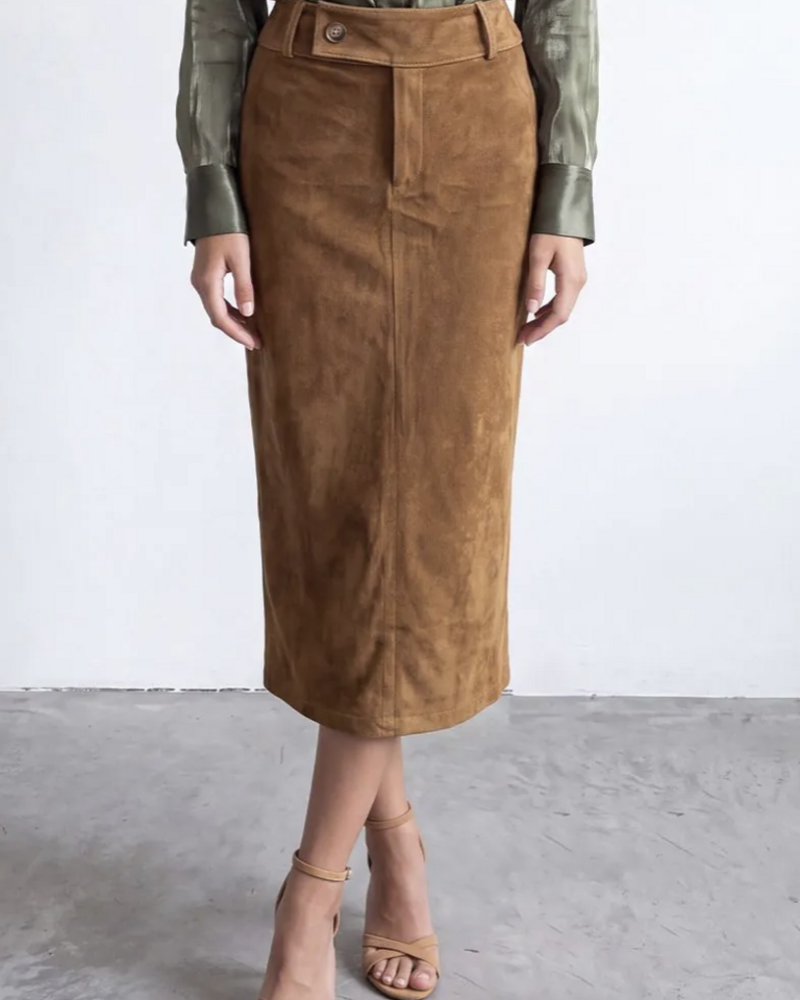 Falcon Faux Suede Midi Skirt