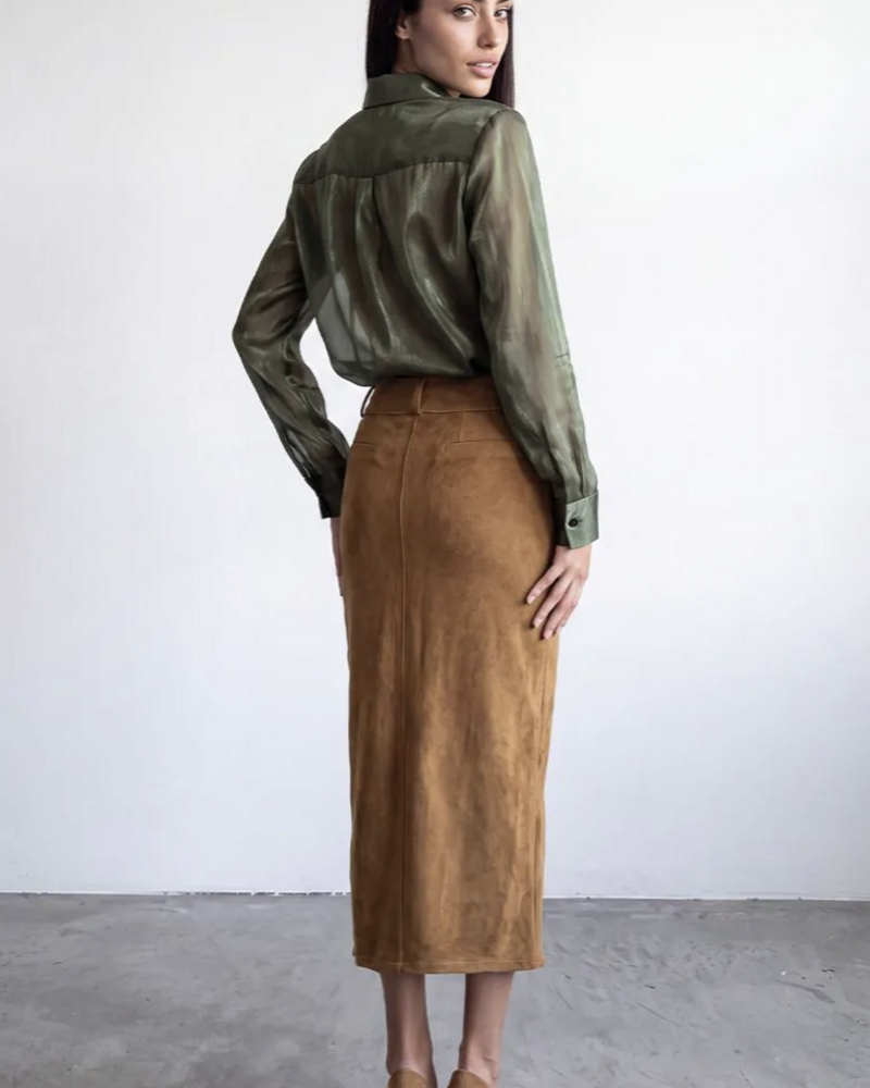 Falcon Faux Suede Midi Skirt