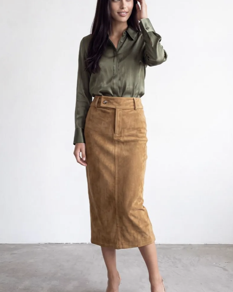 Falcon Faux Suede Midi Skirt