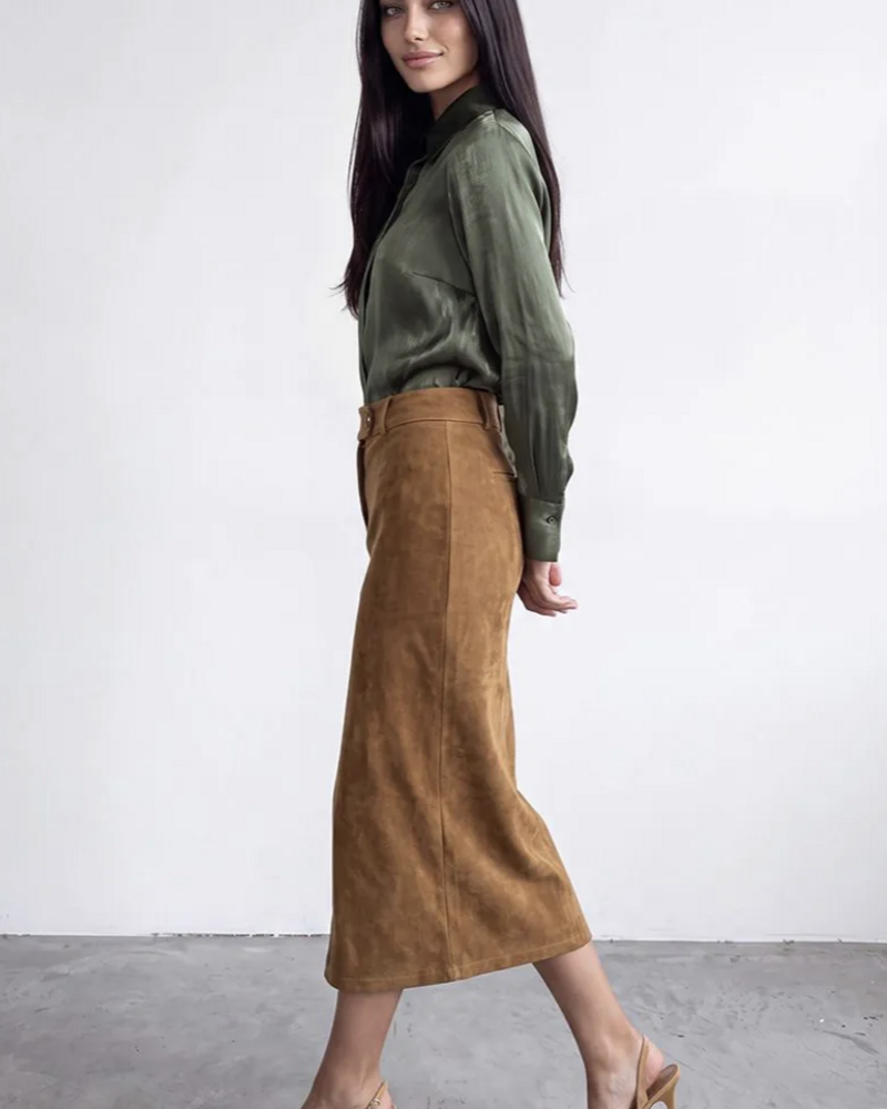 Falcon Faux Suede Midi Skirt