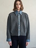 Chambray Denim Contrast Knit Cardigan | Grey
