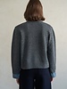 Chambray Denim Contrast Knit Cardigan | Grey
