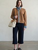 Chambray Denim Contrast Knit Cardigan | Rust