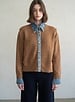 Chambray Denim Contrast Knit Cardigan | Rust