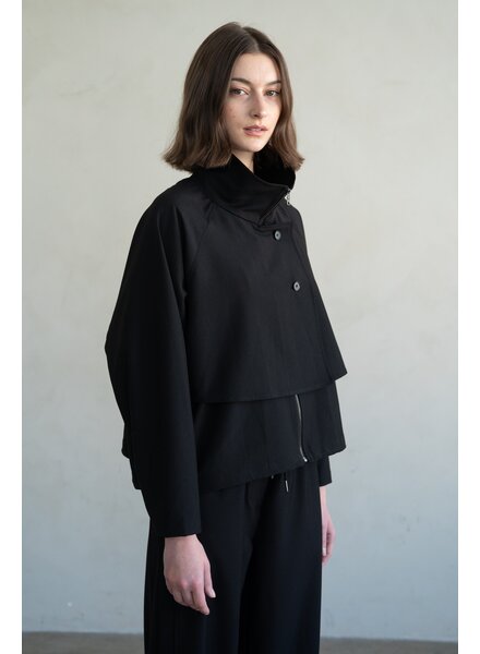 High Neck Two-Way Drawstring Jacket | Black