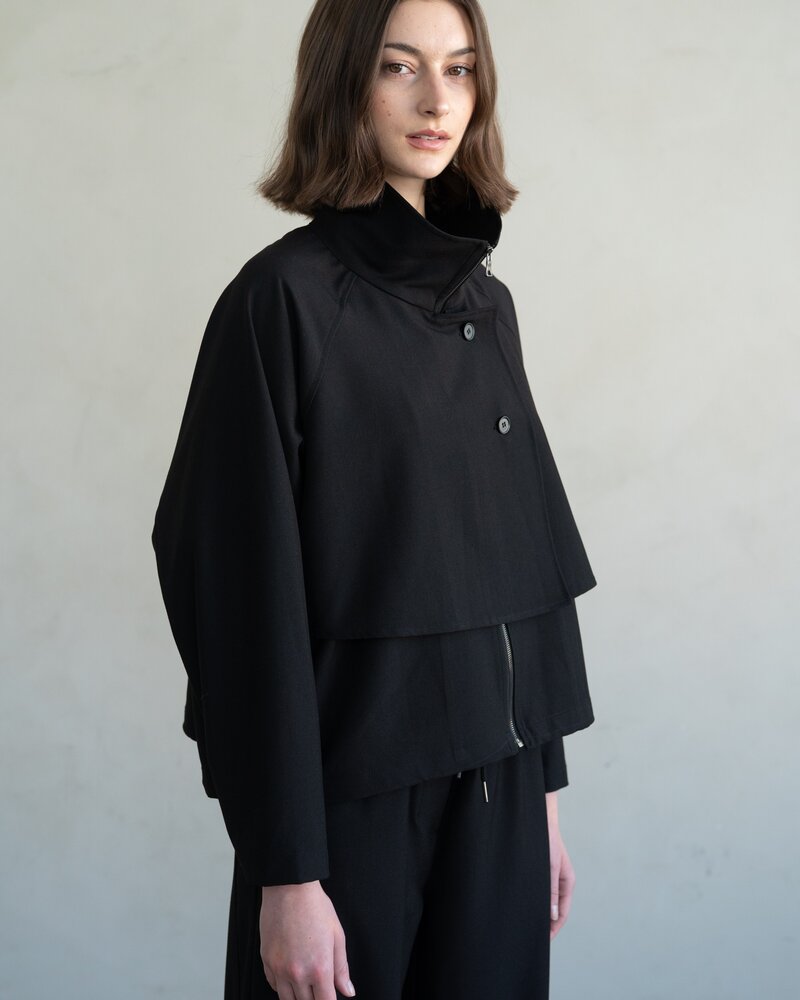 High Neck Two-Way Drawstring Jacket | Black